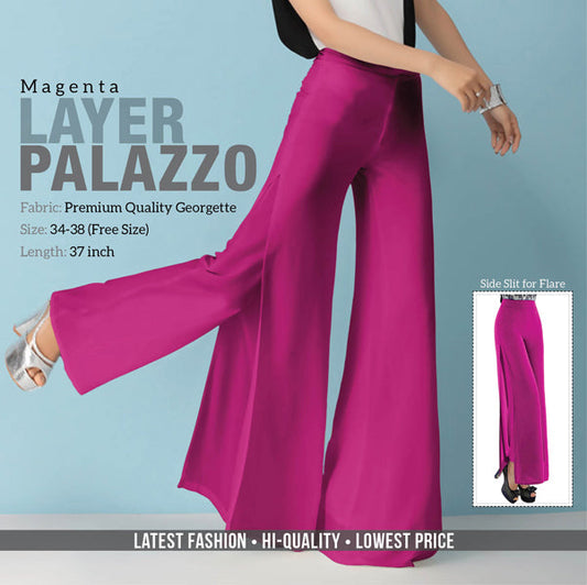 Magenta Layered Georgette Palazzo Pants for Women - Stilento