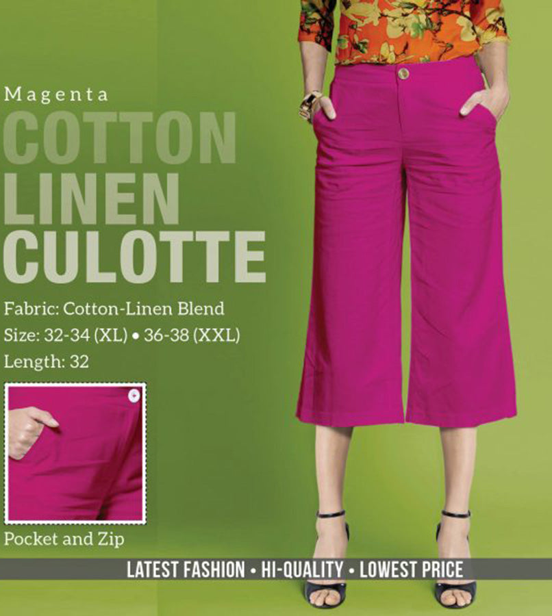 Magenta Linen Cotton Culottes Pants for women - Stilento