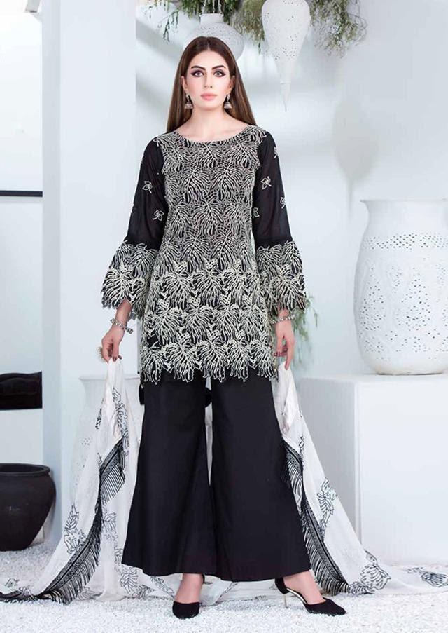 Maria B Style Black Cotton Unstitched Pakistani suits Dress for Women - Stilento