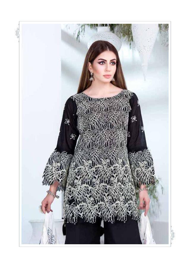 Maria B Style Black Cotton Unstitched Pakistani suits Dress for Women - Stilento