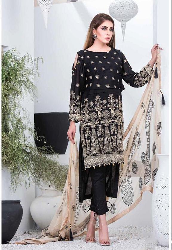 Maria B Style Black Cotton Unstitched Pakistani suits for Women - Stilento