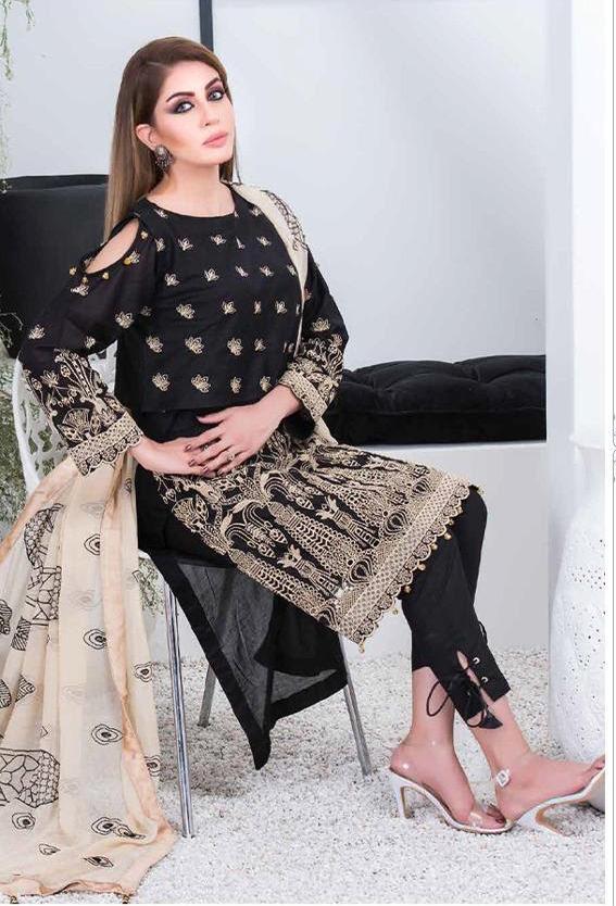 Maria B Style Black Cotton Unstitched Pakistani suits for Women - Stilento