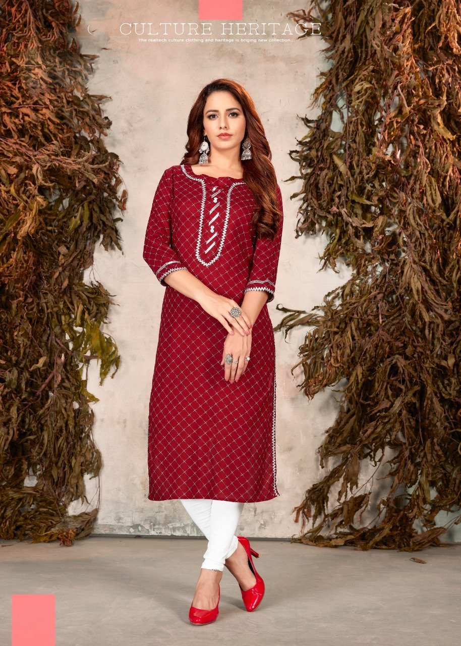 Maroon Rayon Kurta for Women With Gota Patti Work