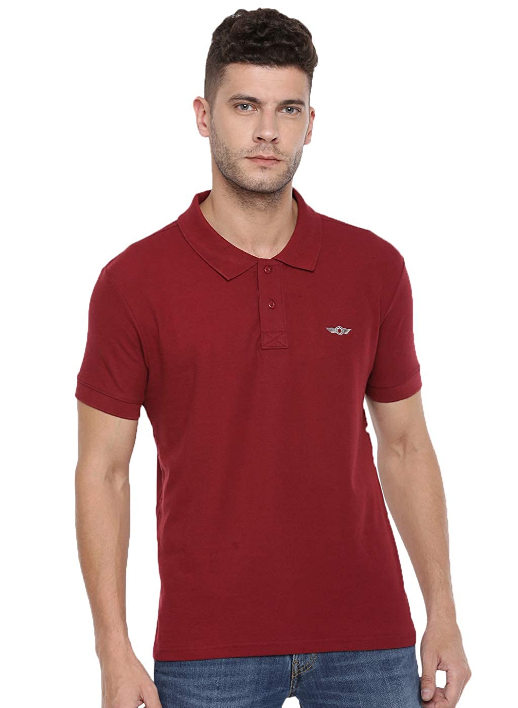Maroon Slim Fit Polo Neck T-Shirt with collar for Men - Stilento