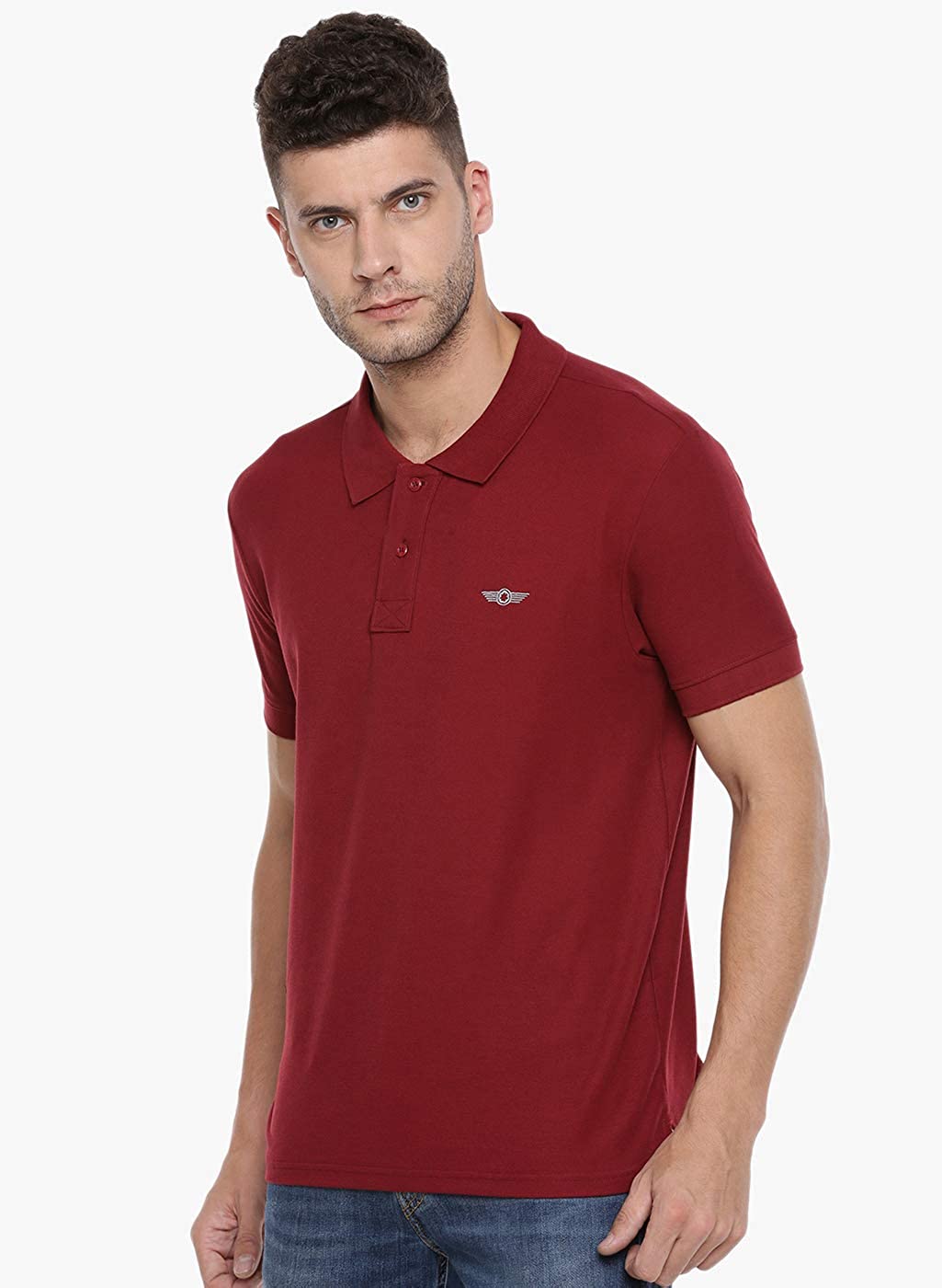 Maroon Slim Fit Polo Neck T-Shirt with collar for Men - Stilento