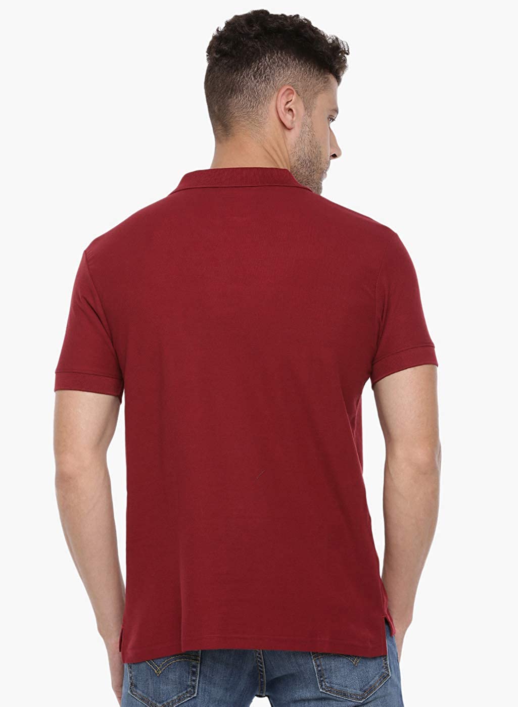 Maroon Slim Fit Polo Neck T-Shirt with collar for Men