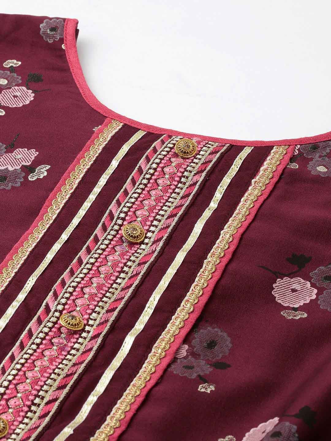 Maroon Unstitched Embroidered Cotton Salwar Suit Dress Material - Stilento