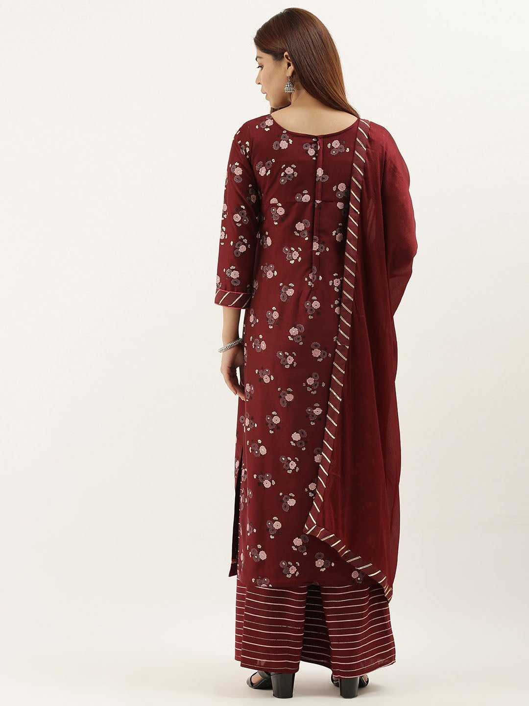 Maroon Unstitched Embroidered Cotton Salwar Suit Dress Material - Stilento