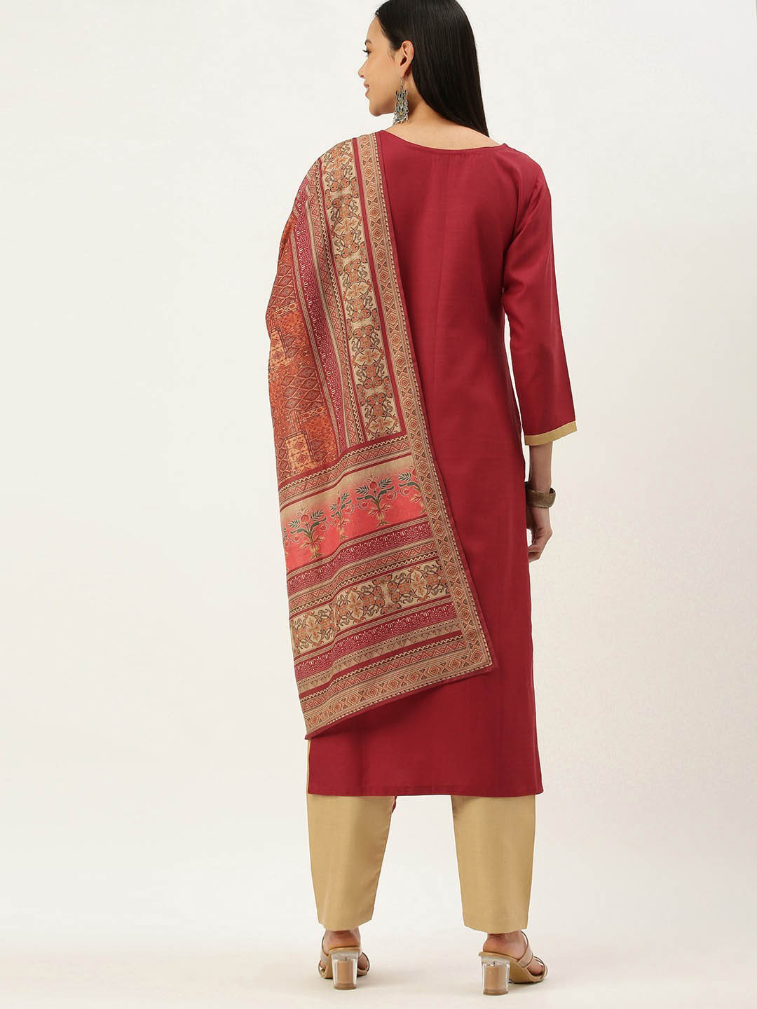 Maroon Unstitched Ethnic Cotton Salwar Suit Dress Material - Stilento