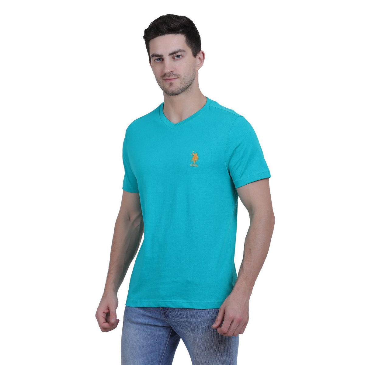 Men's Cotton Casual V Neck Green U.S. Polo T-shirt