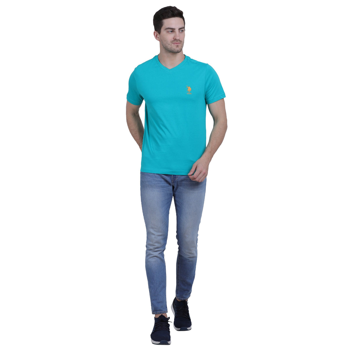 Men's Cotton Casual V Neck Green U.S. Polo T-shirt