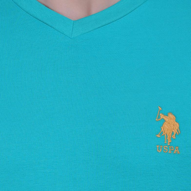 Men's Cotton Casual V Neck Green U.S. Polo T-shirt