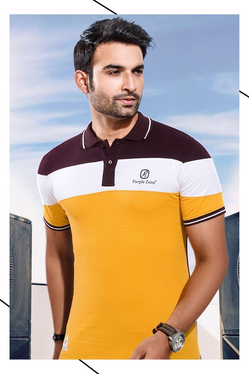 Men's Yellow Cotton T-shirts with Polo collar - Stilento