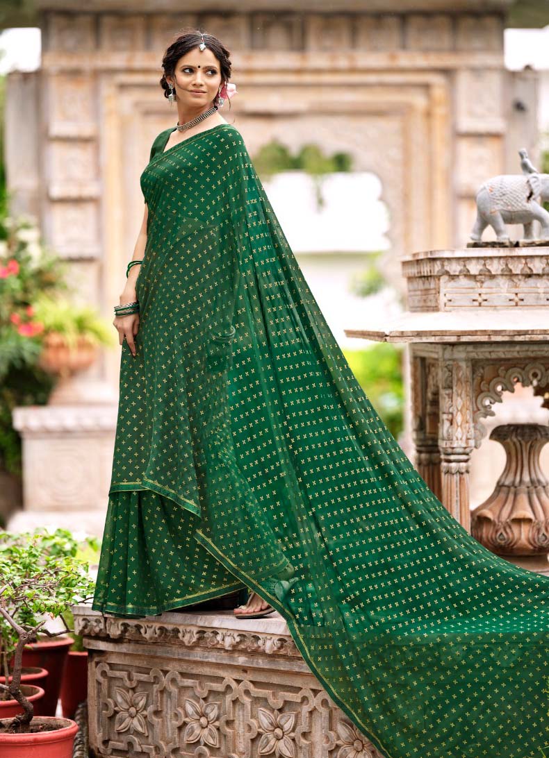 Mitasha Dark Green Zari Georgette Saree for Women