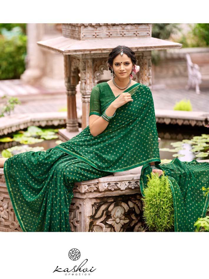 Mitasha Dark Green Zari Georgette Saree for Women