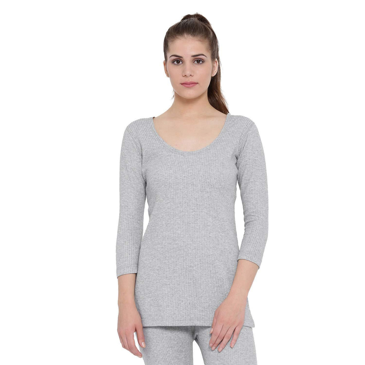 Monte Carlo Grey Cotton Thermal Warmer Winter Wear Top for Ladies