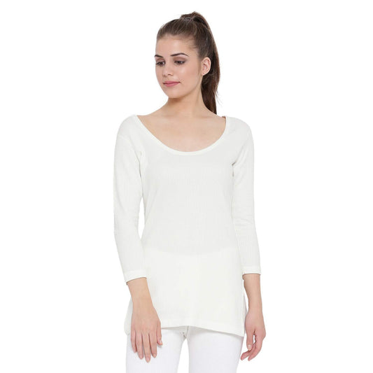 Monte Carlo White Cotton Thermal Warmer Winter Wear Top for Ladies - Stilento