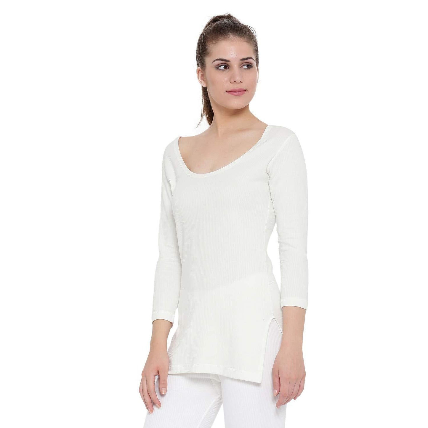 Monte Carlo White Cotton Thermal Warmer Winter Wear Top for Ladies
