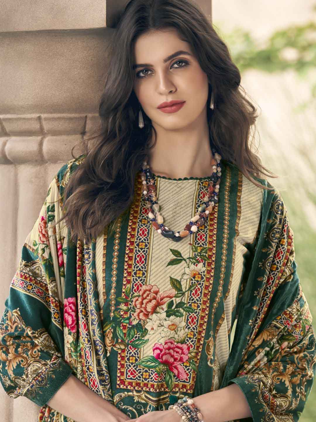 Silk Velvet Green Unstitched Winter Pakistani Style Suits - Stilento