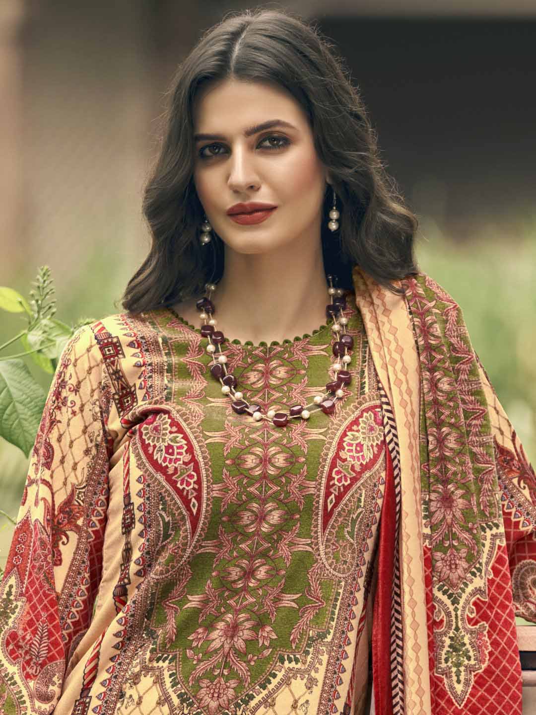 Silk Velvet Beige Unstitched Winter Pakistani Style Suits - Stilento