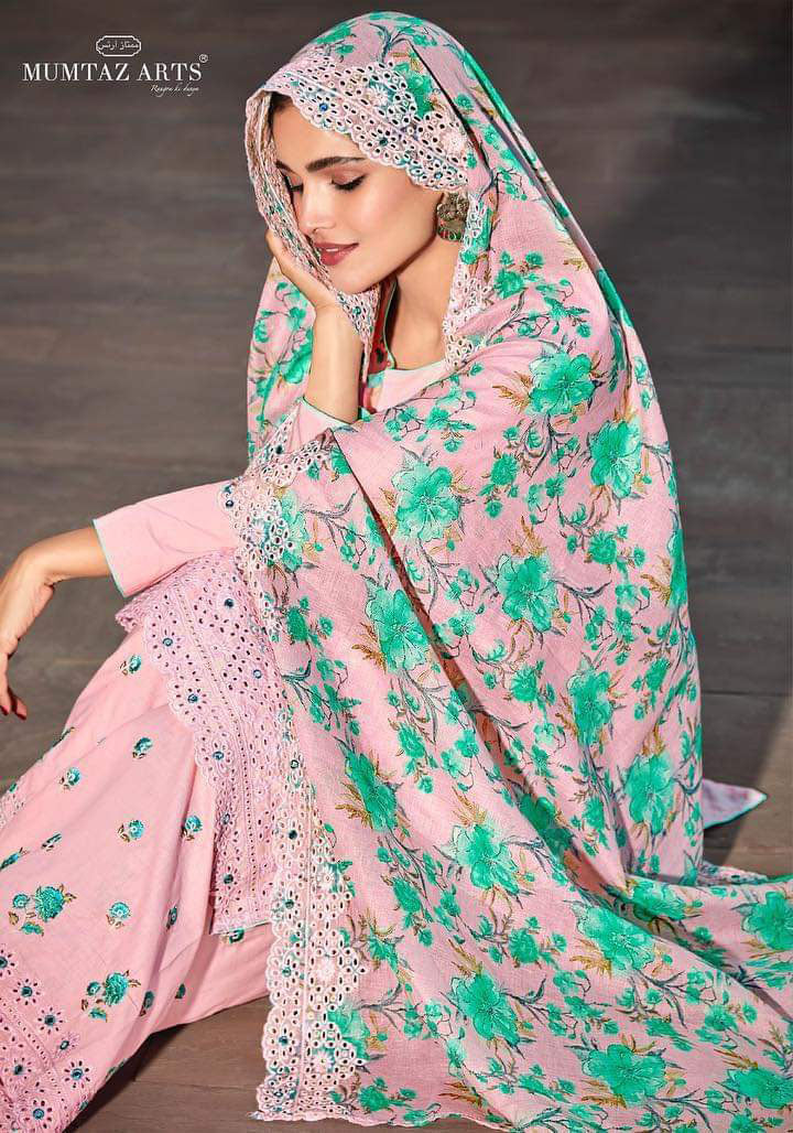 Mumtaz Arts Unstitched Pure Lawn Pink Salwar Suit - Stilento