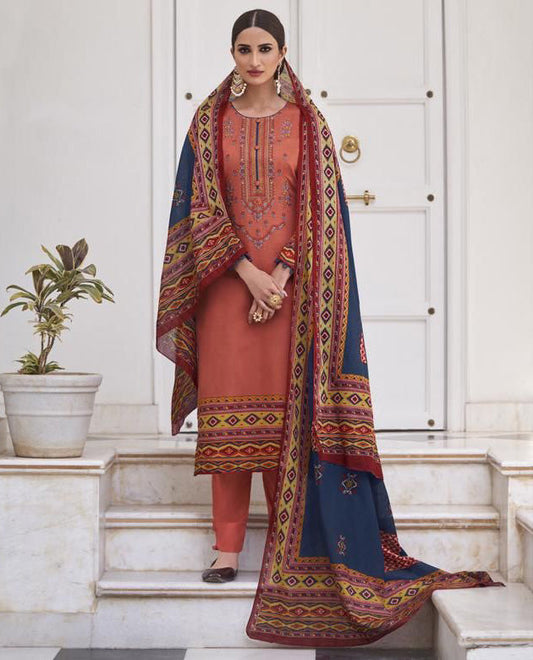 Mumtaz Lawn Cotton Unstitched Salwar Suit Material With Neck Embroidery