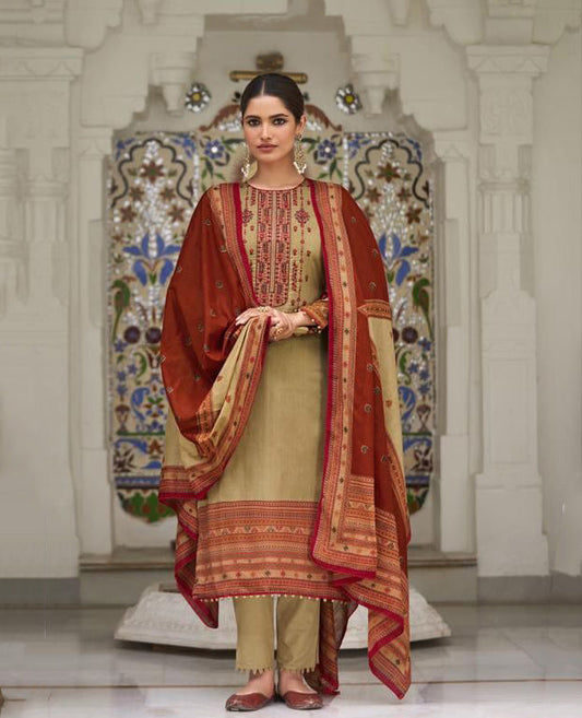 Mumtaz Lawn Cotton Unstitched Salwar Suit Material With Neck Embroidery