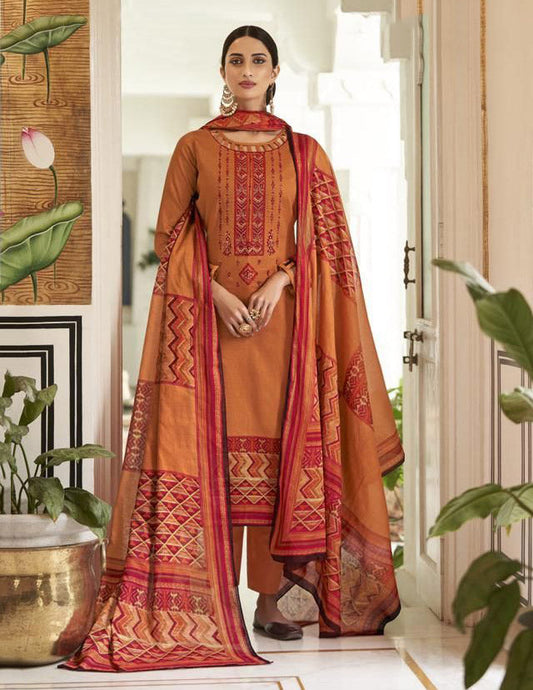 Mumtaz Lawn Cotton Unstitched Salwar Suit Material With Neck Embroidery