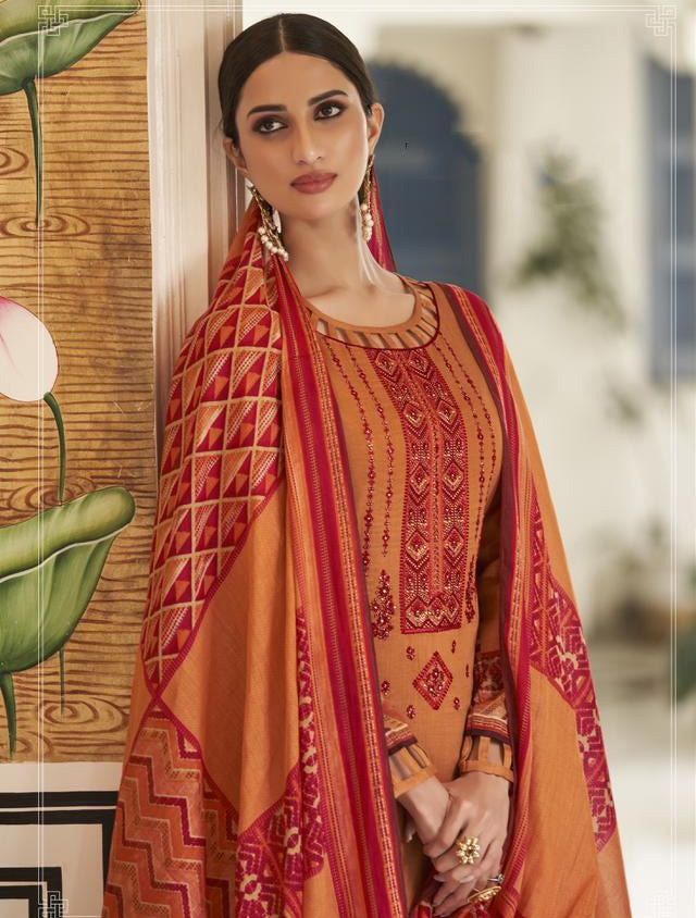 Mumtaz Lawn Cotton Unstitched Salwar Suit Material With Neck Embroidery - Stilento