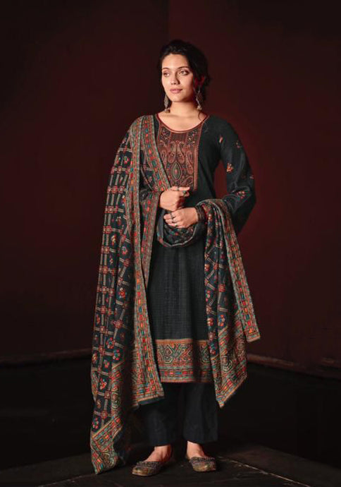 Mumtaz Unstitched Black Lawn Cotton Ladies Embroidery Suits With Dupatta