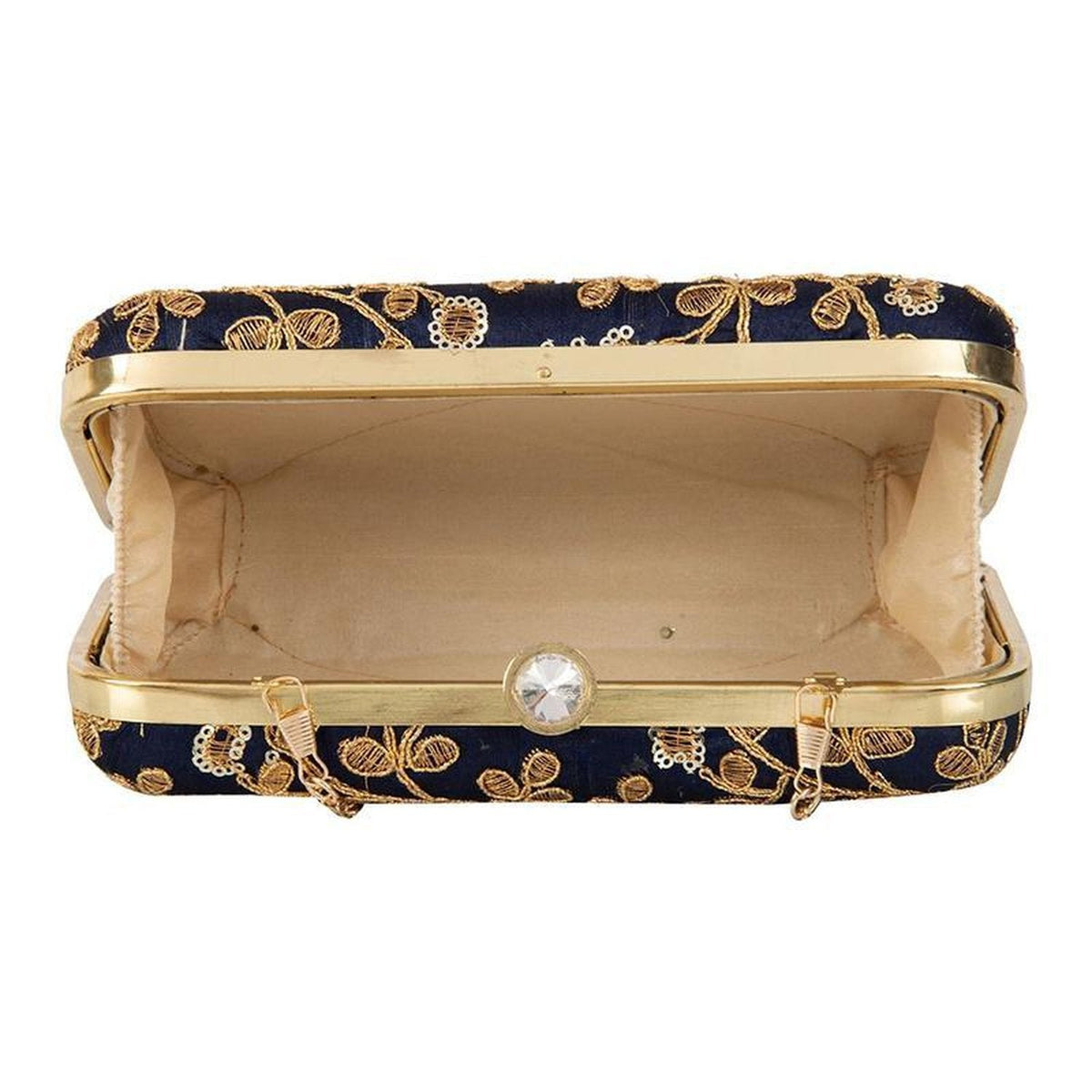 Navy Blue Colored Handcrafted Partywear Zari Embroidered Clutch