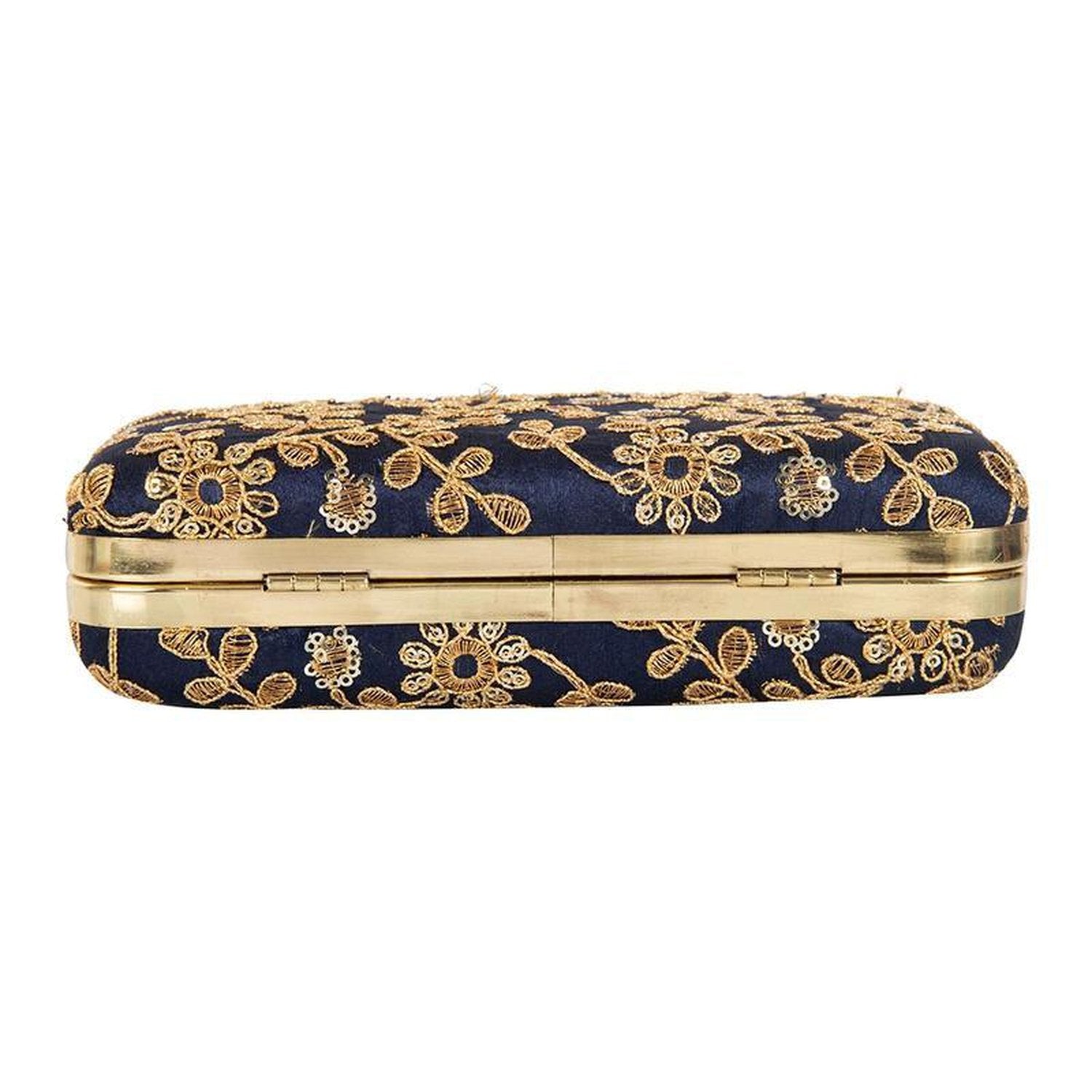 Navy Blue Colored Handcrafted Partywear Zari Embroidered Clutch - Stilento