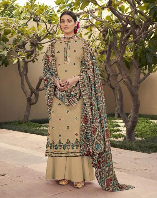 New Collection Women Brown Unstitched Lawn Cotton Suits Dress Material