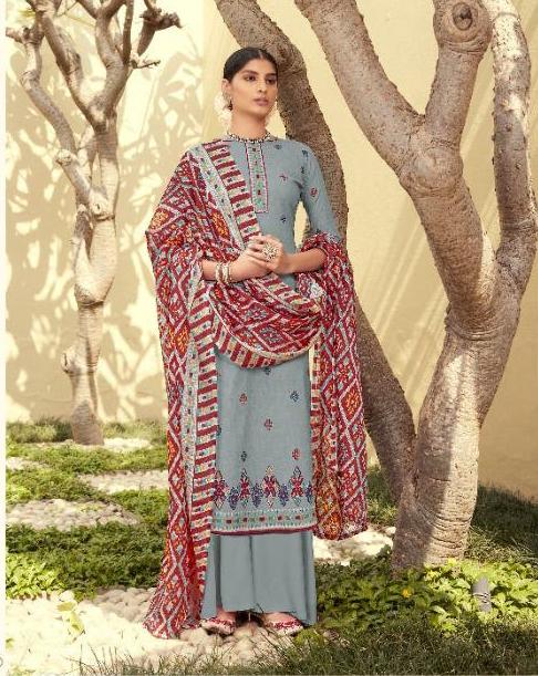 New Collection Women Grey Unstitched Lawn Cotton Suits Dress Material - Stilento