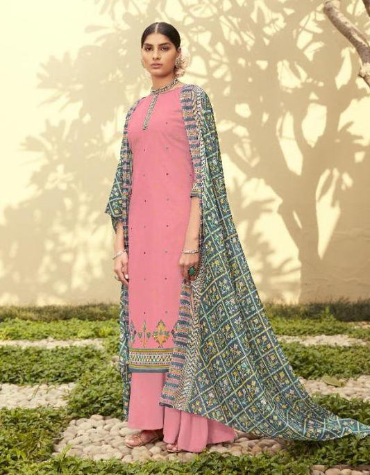 Women Pink Unstitched Lawn Cotton Suit Material with Dupatta