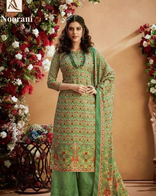 Noorani Pure Pashmina Suit Dress Material For Women Green