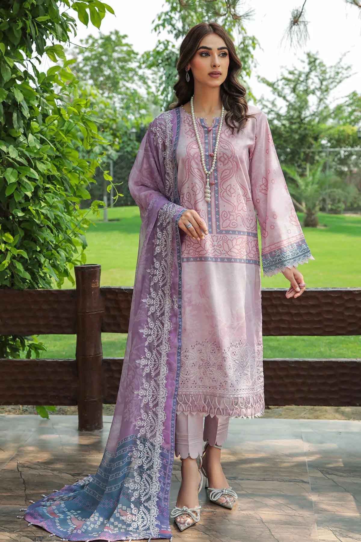 Nureh Gardenia Embroidered Pink Lawn Pakistani Suit - Stilento