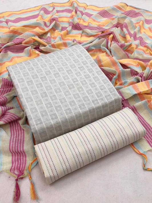 Off-White Pure Handloom Cotton Unstitched Dress Material