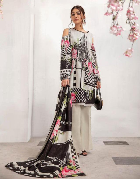 Pakistani Black Cotton Suit Material for women with Chiffon Dupatta