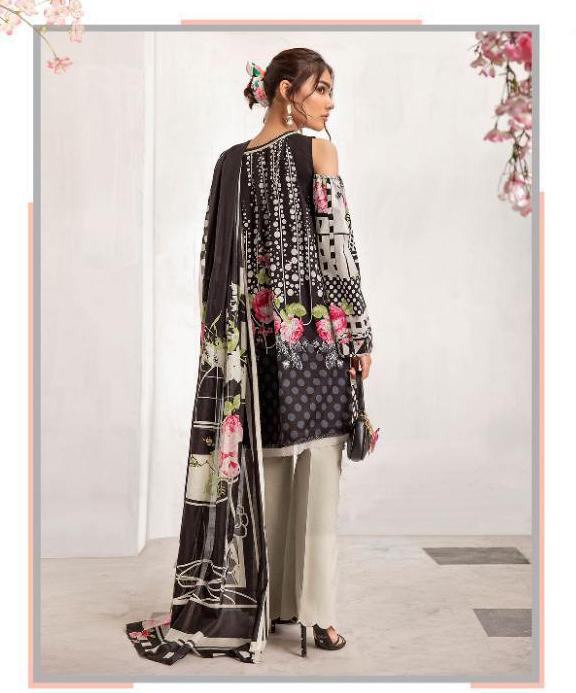 Pakistani Black Cotton Suit Material for women with Chiffon Dupatta - Stilento