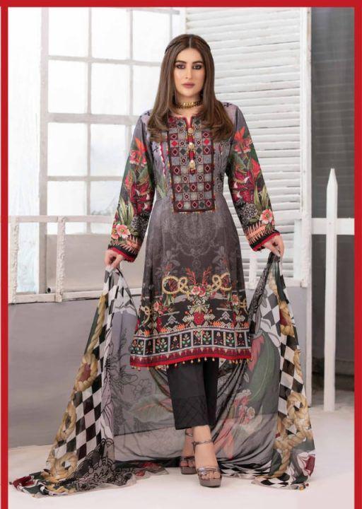 Pakistani Black Jam Satin Cotton Printed Dress Material for Ladies - Stilento