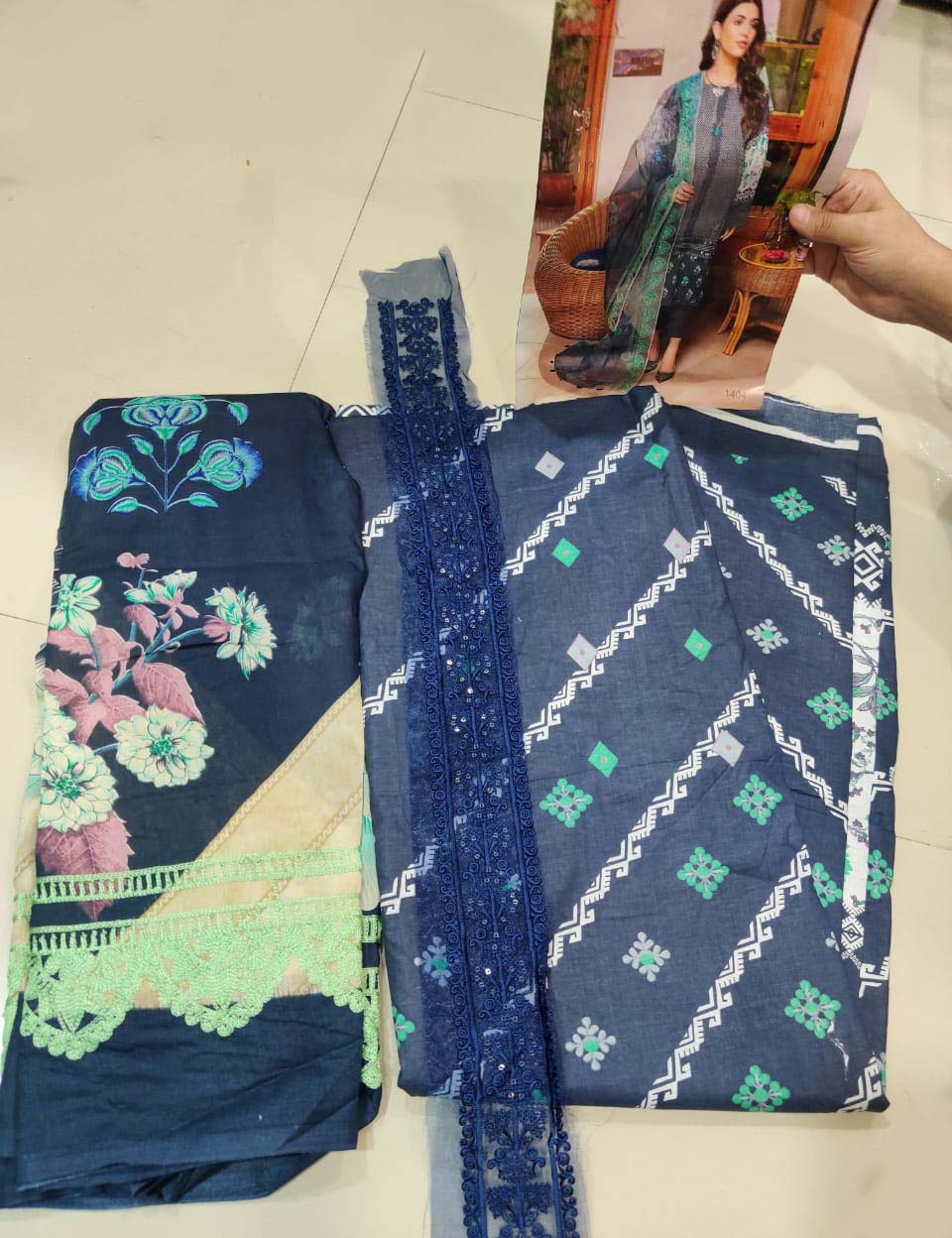 Pakistani Cotton Suits Material with Chiffon Dupatta