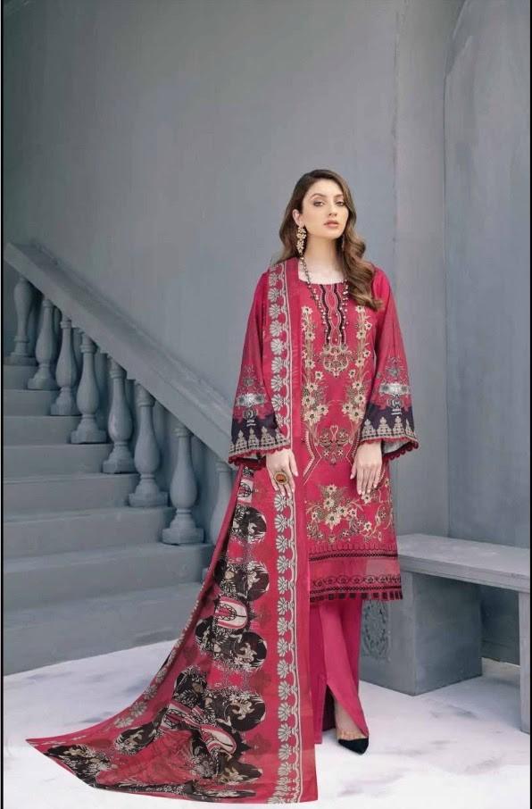 Pakistani designer suits Cotton Dress Material Red - Stilento
