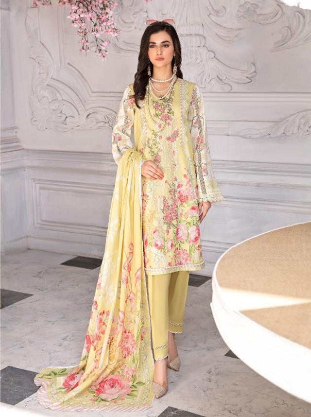 Pakistani Green Cotton Suit Material for women with Chiffon Dupatta - Stilento