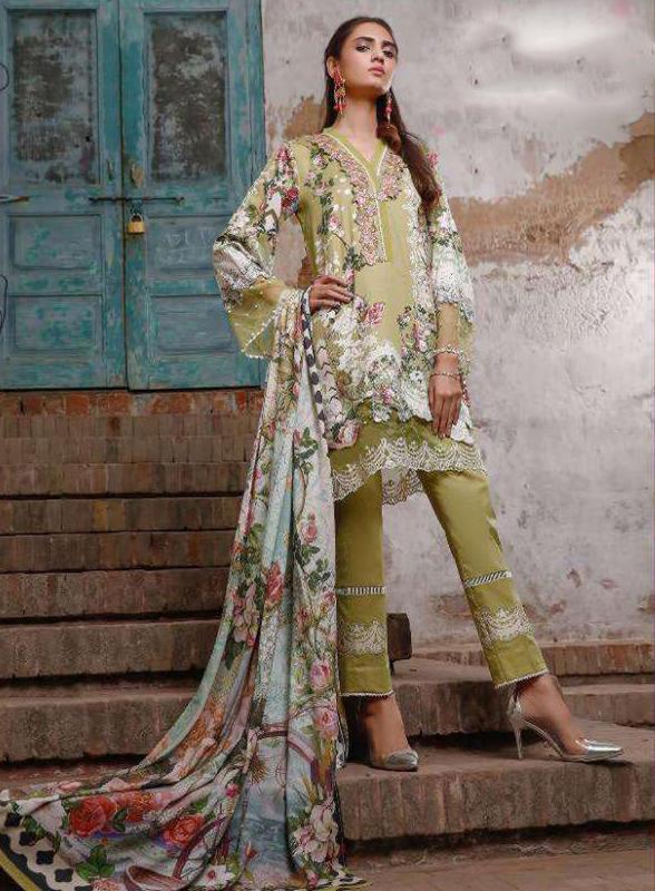 Pakistani Green Cotton Unstitched Suit Material for Women - Stilento