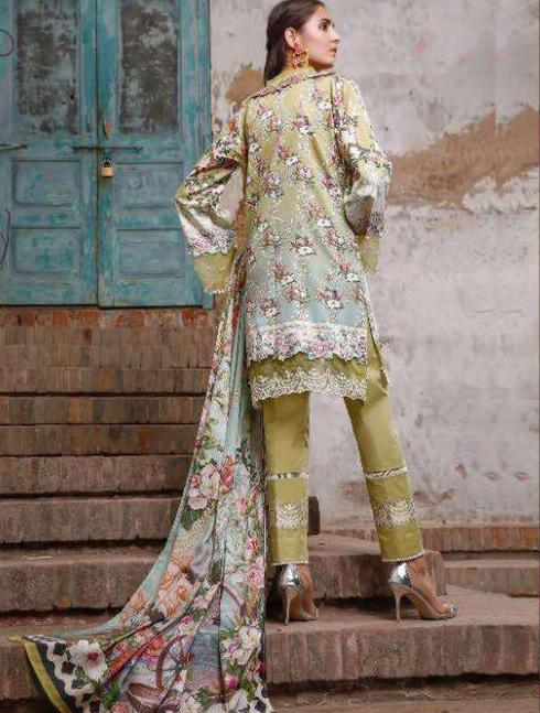 Pakistani Green Cotton Unstitched Suit Material for Women - Stilento