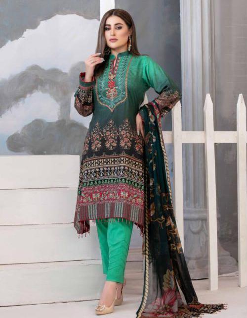 Pakistani Jam Satin Cotton Printed Unstitched Salwar Kameez Suit - Stilento