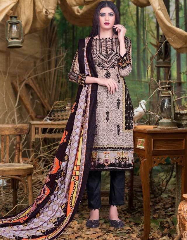 Pakistani Lawn Cotton Black Salwar Kameez Dress Material - Stilento