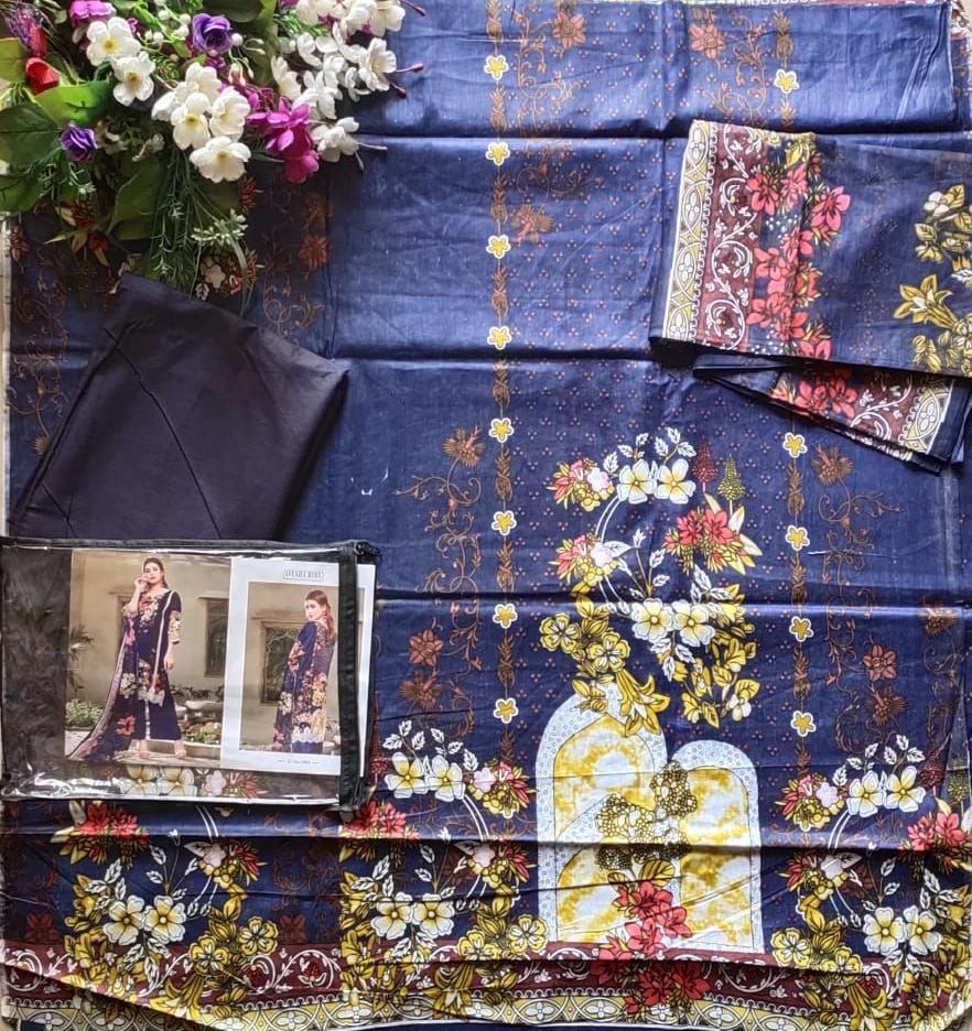 Pakistani Lawn Cotton Blue Salwar Kameez Dress Material - Stilento