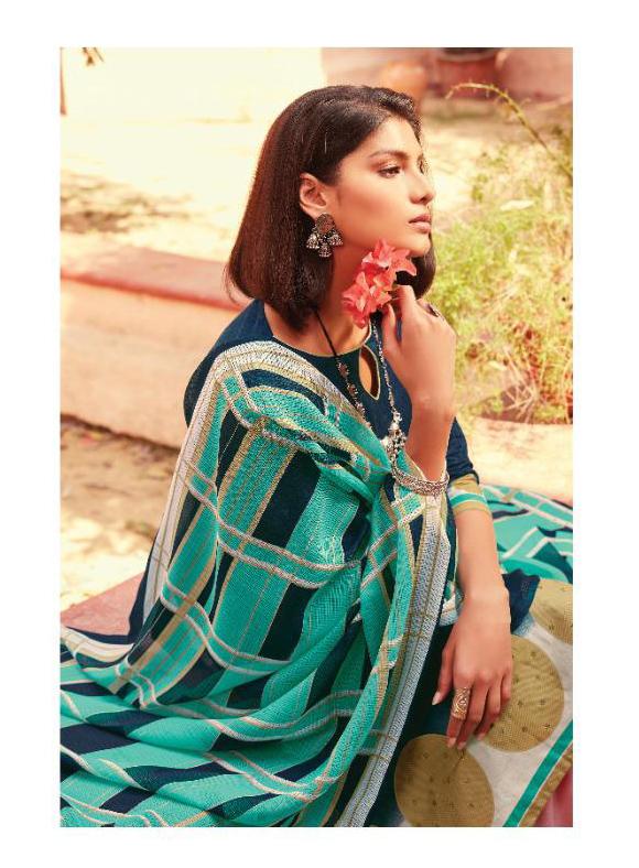 Pakistani Lawn Cotton Dark Blue Unstitched Suit Dress Material for Women - Stilento